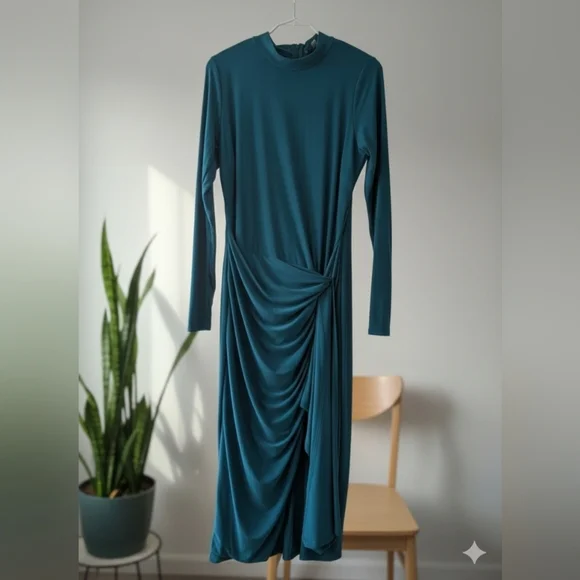 Fashion Nova Emerie Draped Midi Dress - Teal Size 1X (EUC) - Picture 5 of 11